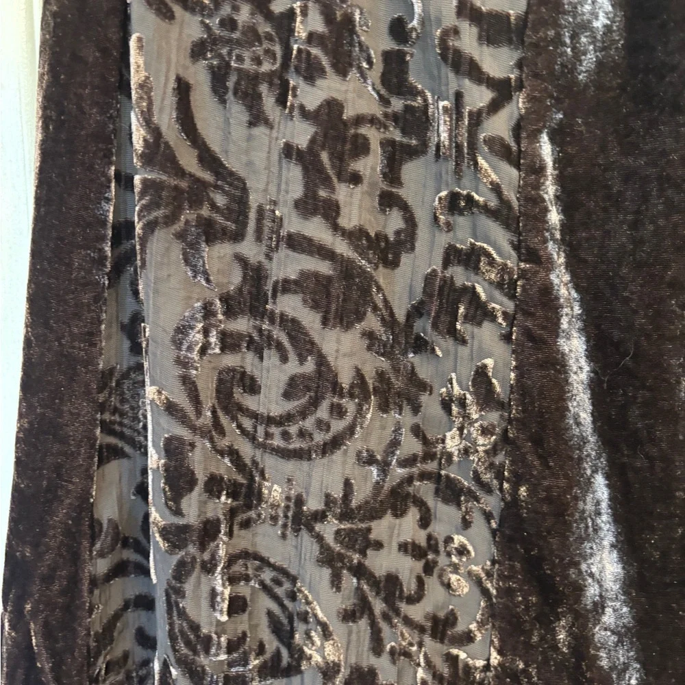 Chico's Brown Velvet Burn-out Maxi Skirt Size 1 Bohemian Boho RN #79984 - Picture 3 of 7
